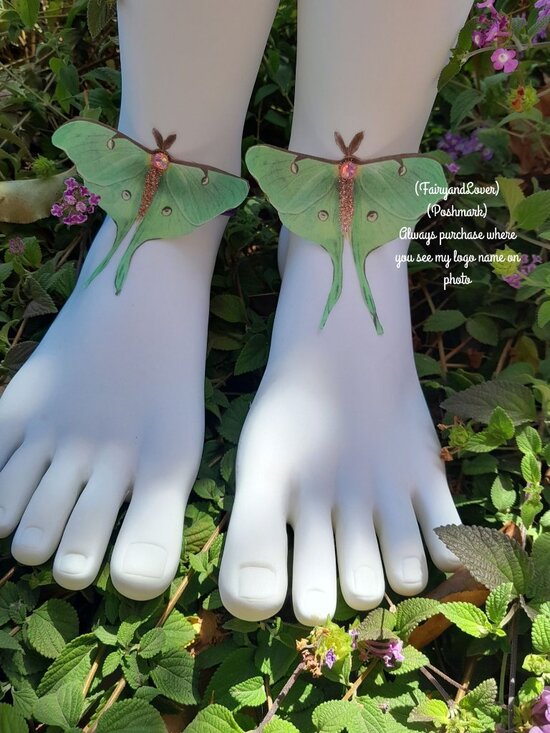Jewelry - Realistic luna moth butterfly silk organza anklet bracelet, fairycore gift